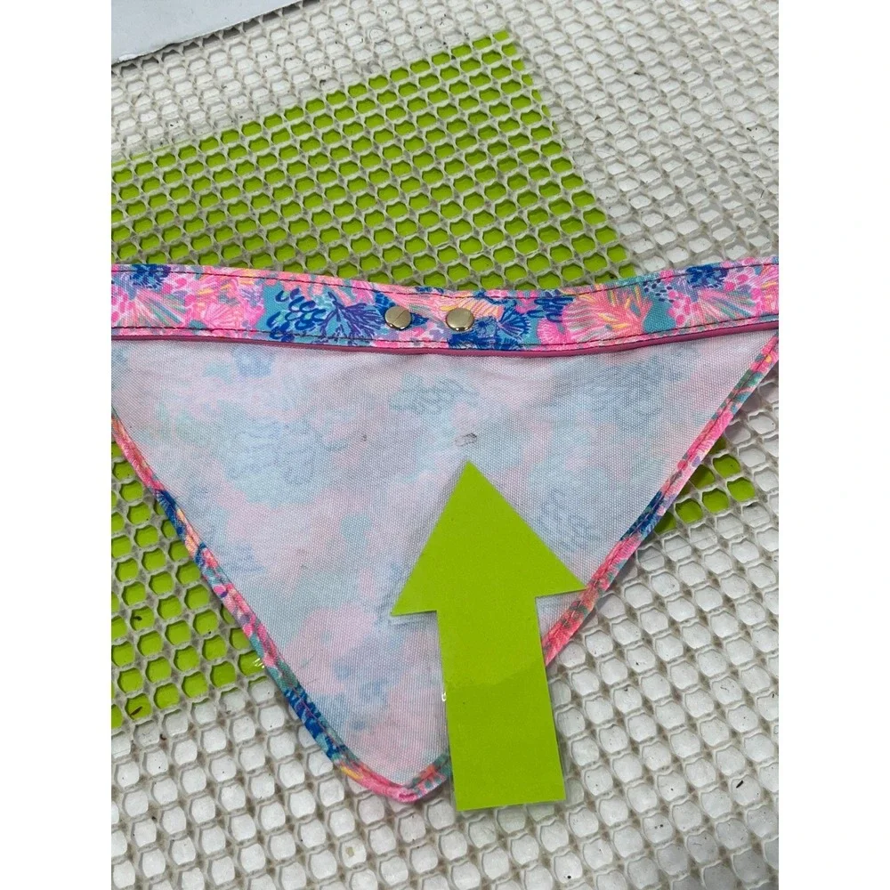 Lilly Pulitzer Dog Collar Pink‎ Blue Floral Shell Print Gold Buckle 24.5in